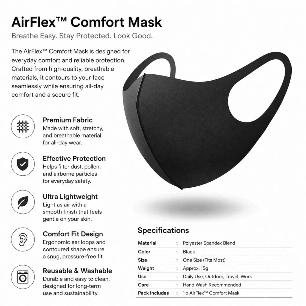 Premium Reusable Black unisex Mask . washable fashion - image 4