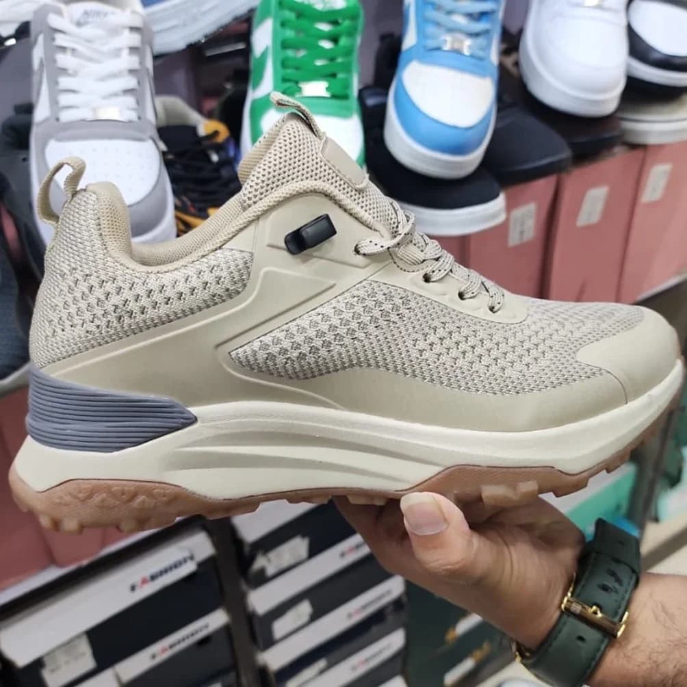 Beige Knitted Mesh Athletic Shoe - image 2