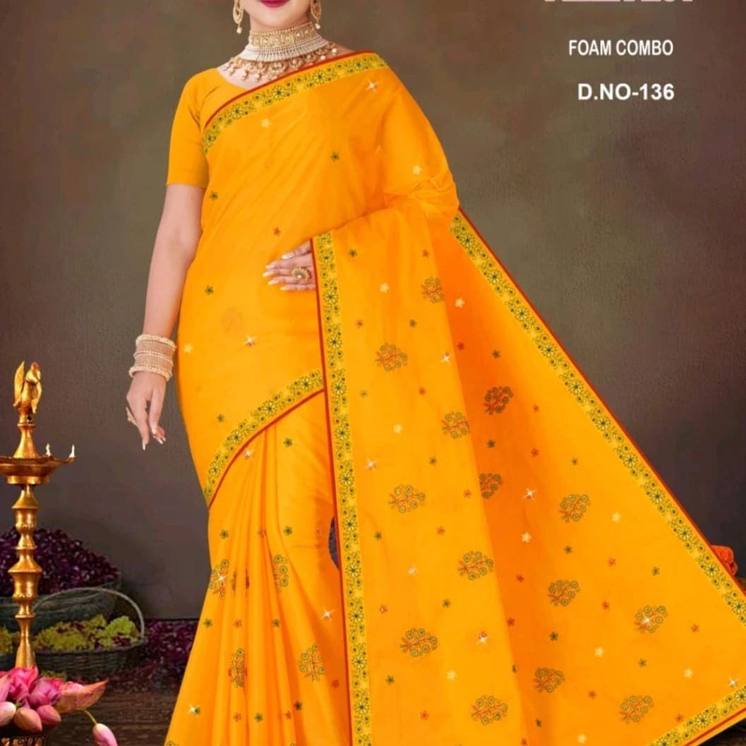 Women's Fancy Embroidered Saree with Stone Work & Matching Blouse Piece – Party Wear Traditional Saree - image 3