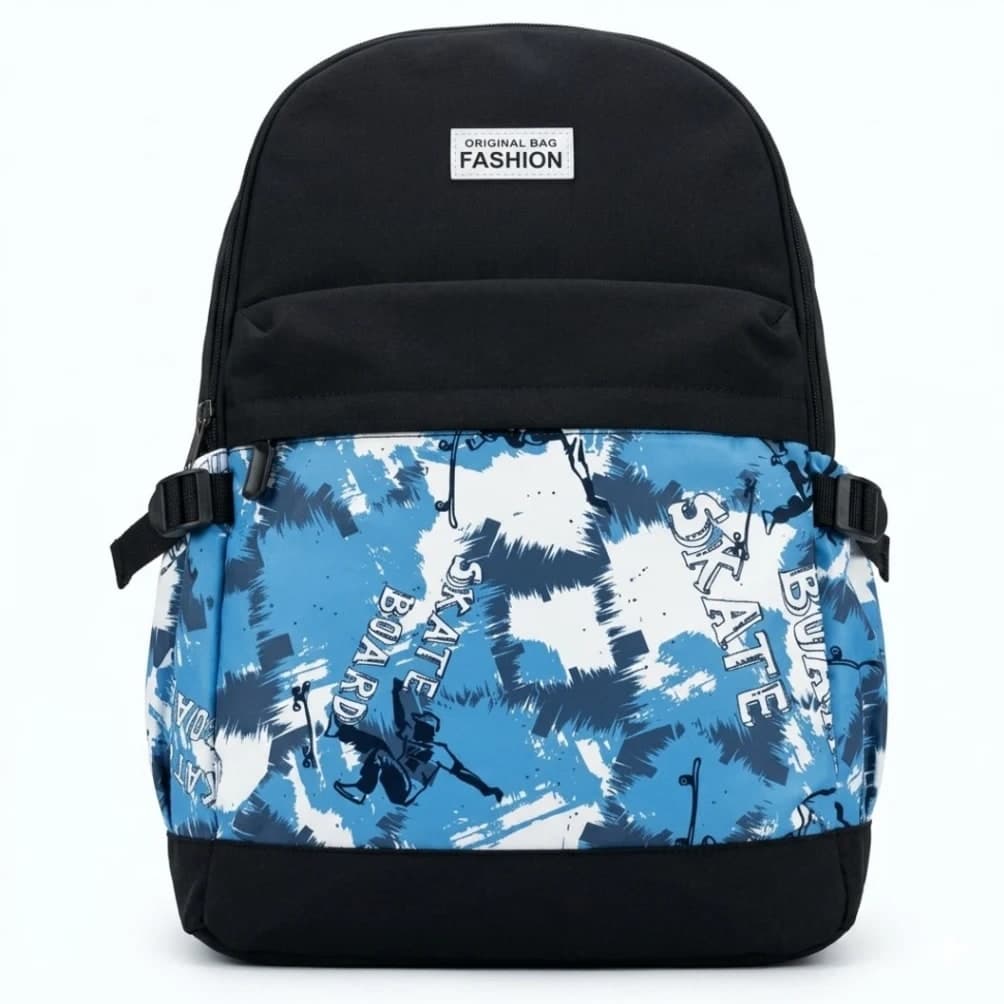 rban Skateboard Culture Dual-Tone Streetwear Backpack – multi Graphic & Black - image 1