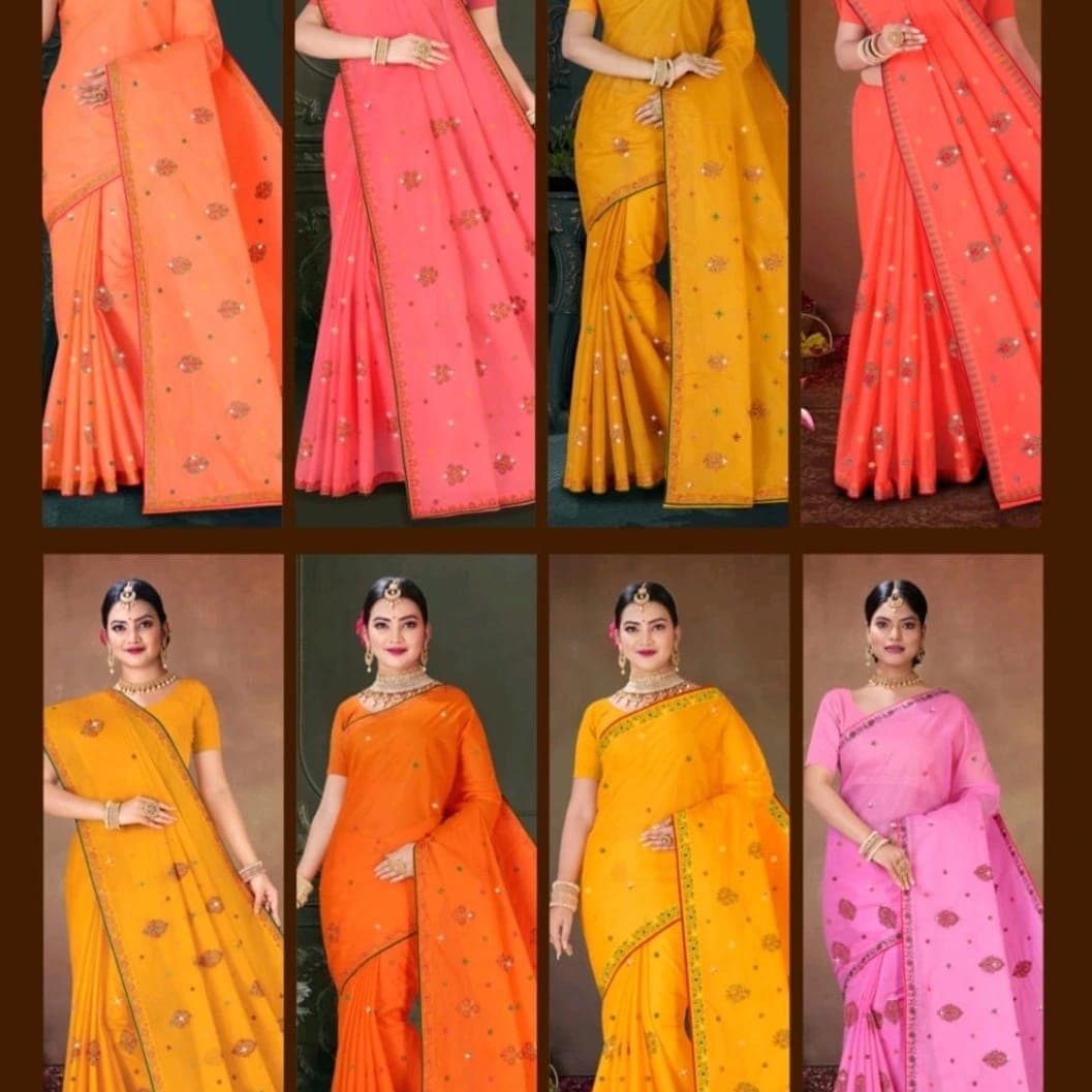 Women's Fancy Embroidered Saree with Stone Work & Matching Blouse Piece – Party Wear Traditional Saree - image 1