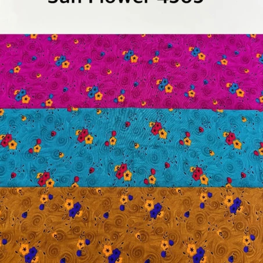 per miter 145..samij sulwar .Wholesale Printed Cotton Fabric Collection | Give me sun flower number in sms .Premium Floral & Designer Cotton Fabric for Dresses, Kurti, Nighty, Gown & Home Textile | Multi Design Bulk Lot - image 1