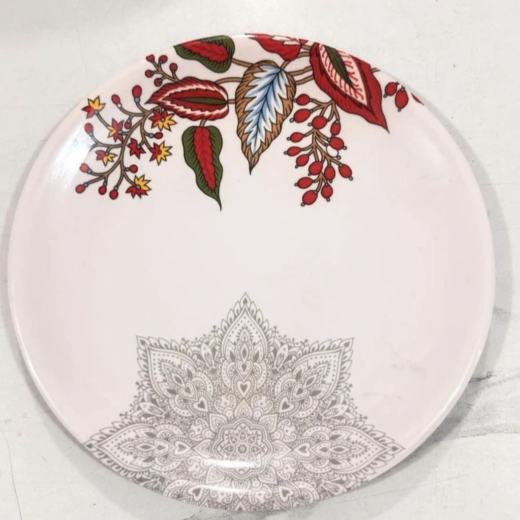 Elegant Floral & Mandala Design Melamine Dinner Plate (White) |  - image 1