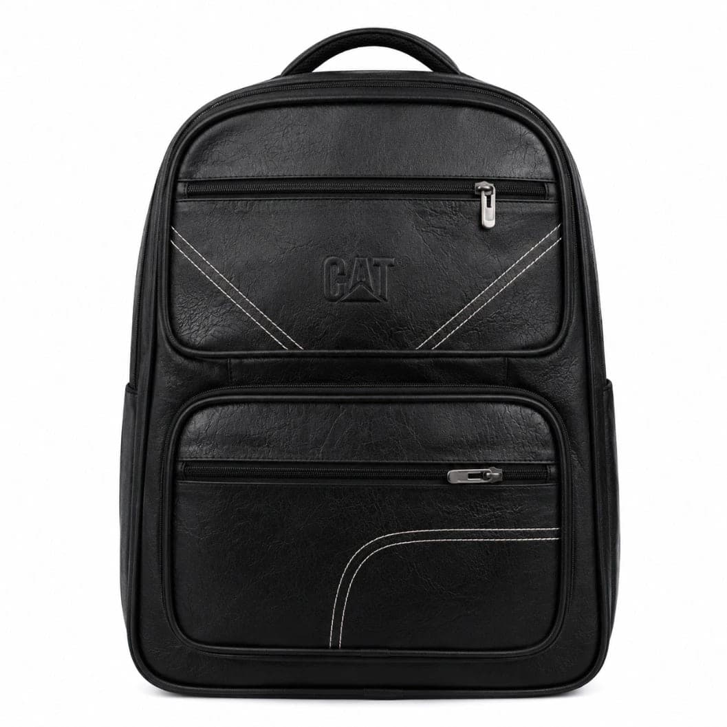 CAT Style Black Leather Backpack | Durable School, College & Office Bag - image 1
